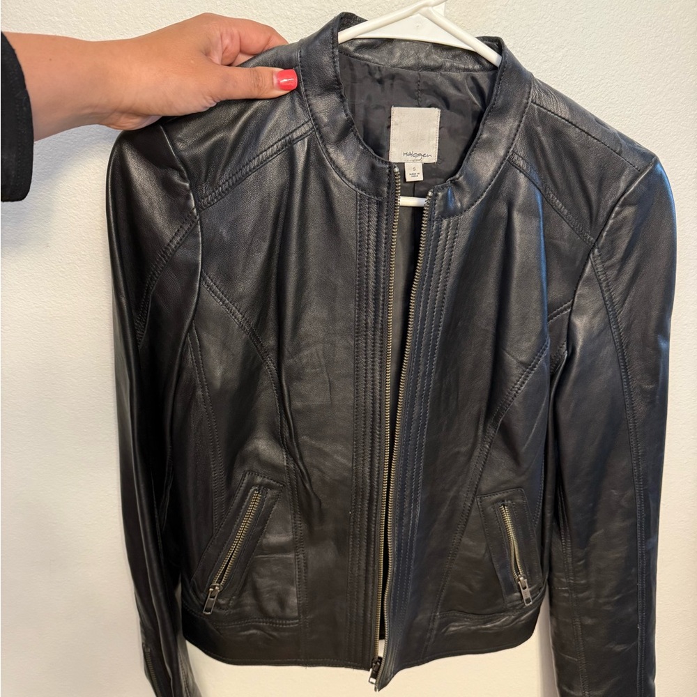 Halogen Black Leather Jacket Fitted Style